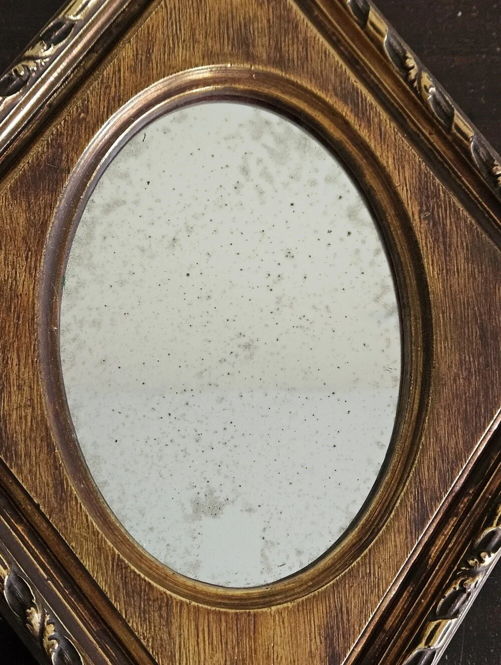 Vintage Ramco Diamond Mirror Faux Wood Florentine Hollywood Regency MCM 14